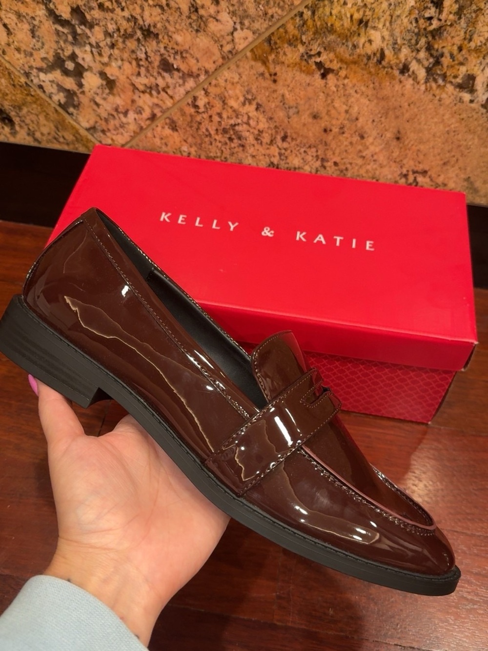 Kelly & Katie Women's Glossy Cherry Red Patent Penny Loafers